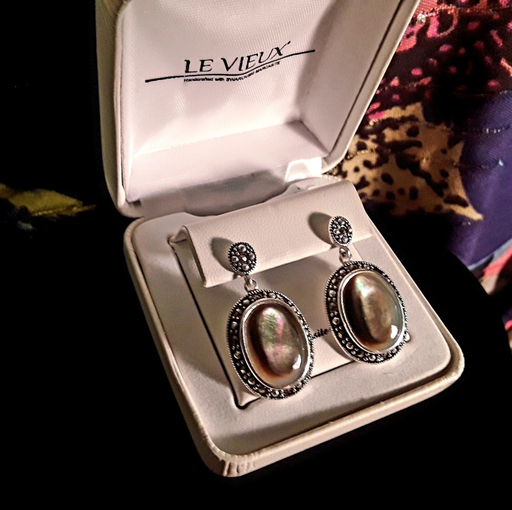 Genuine Marcasite and Pauashell Dangle Earrings